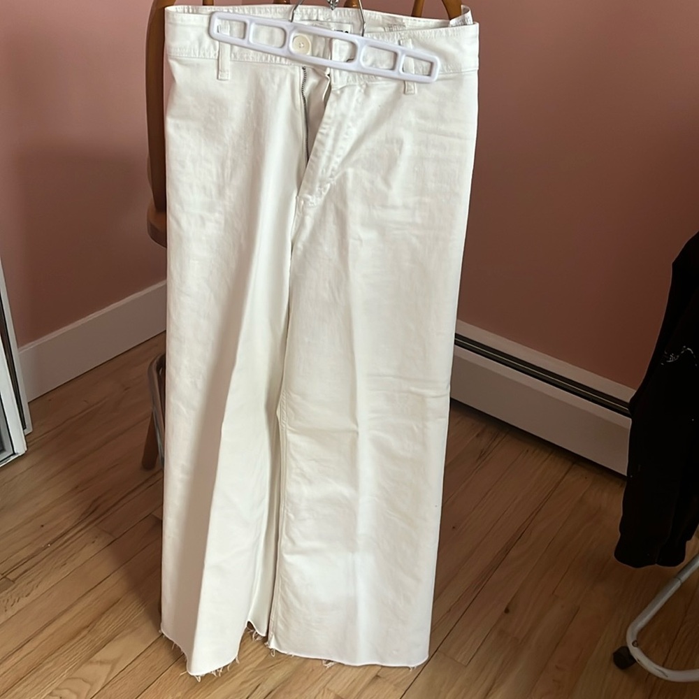 Zara high waisted wide leg pants, white, size 6